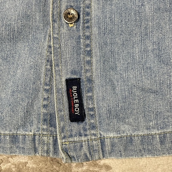 Vintage Bugle Boy Denim Shirt Men Medium Eagle Graphic Elbow Patches Grunge 90s - Picture 9 of 13